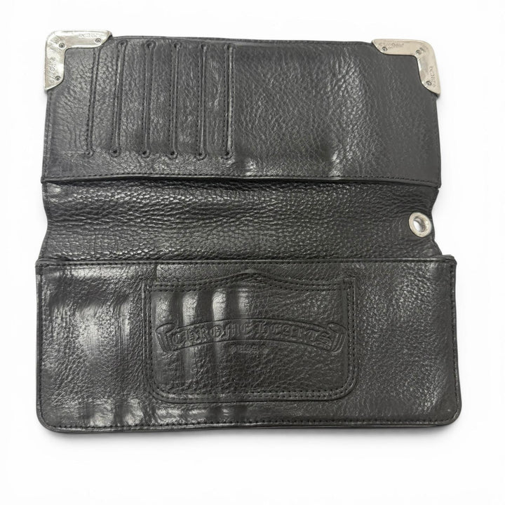 人気□CHROME HEARTS クロムハーツ LNG SNGL FLD TIPS レザー SV925 シングル フォールド スクロールラベル ロングウォレット 長財布