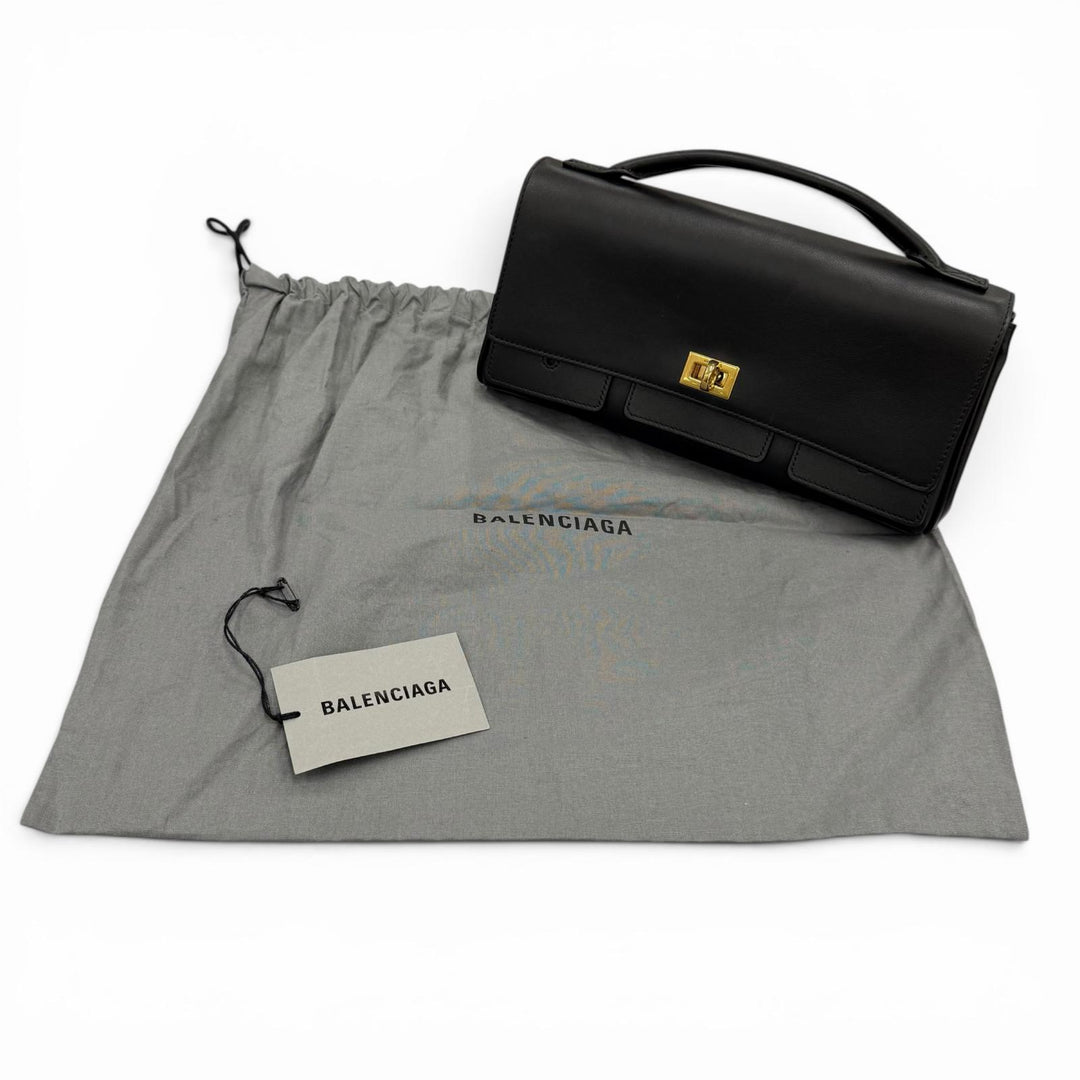 極美品◇BALENCIAGA バレンシアガ 834943 Bel Air ベルエア スモールクラッチバッグ 2WAY レザーショルダーバッグ 黒 イタリア製 袋付き