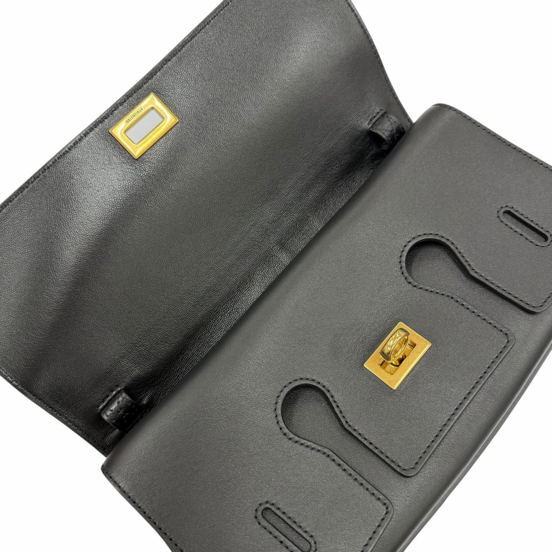 極美品◇BALENCIAGA バレンシアガ 834943 Bel Air ベルエア スモールクラッチバッグ 2WAY レザーショルダーバッグ 黒 イタリア製 袋付き