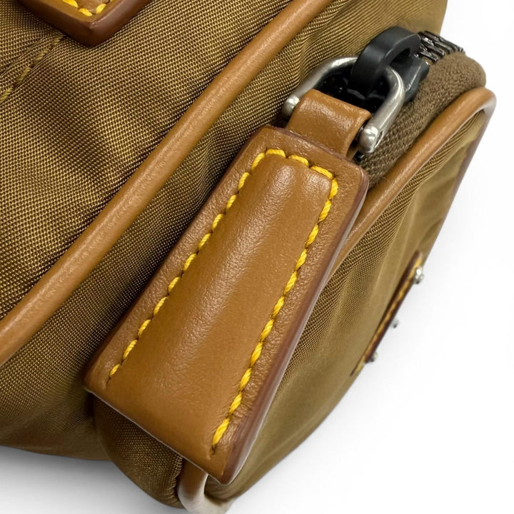 極美品▼PRADA プラダ 2VH172 ナイロン レザー トライアングルロゴ 三角プレート Re-Nylon ポーチ付き ショルダーバッグ ブラウ メンズ