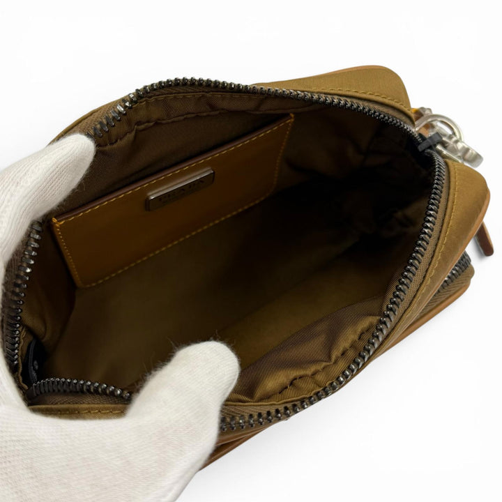 極美品▼PRADA プラダ 2VH172 ナイロン レザー トライアングルロゴ 三角プレート Re-Nylon ポーチ付き ショルダーバッグ ブラウ メンズ