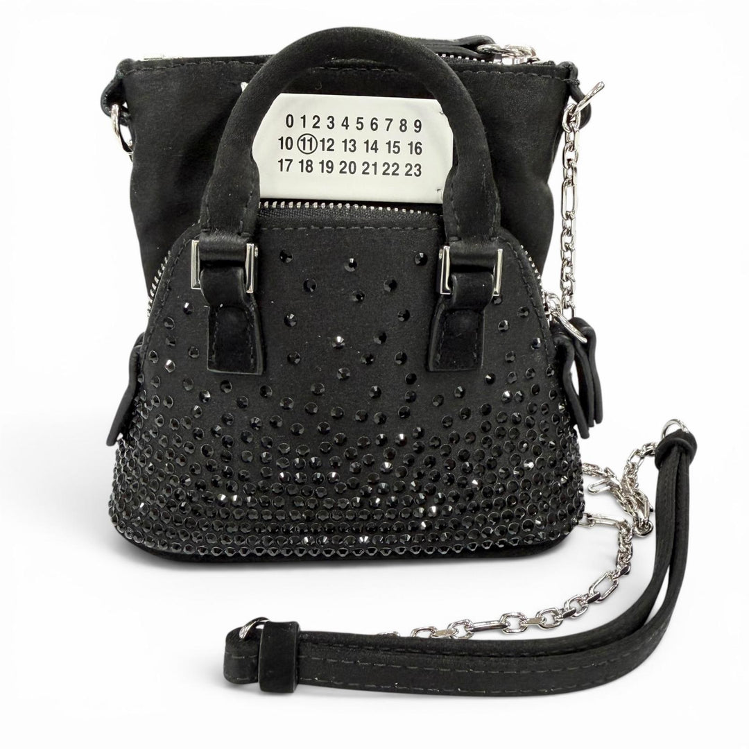 極美品◇Maison Margiela メゾンマルジェラ SB2WG0006 5AC サテン スウェードレザー マイクロ 2WAY ショルダーバッグ 黒 イタリア製