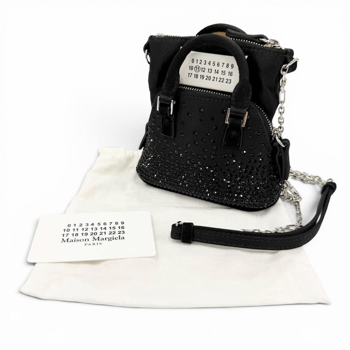極美品◇Maison Margiela メゾンマルジェラ SB2WG0006 5AC サテン スウェードレザー マイクロ 2WAY ショルダーバッグ 黒 イタリア製