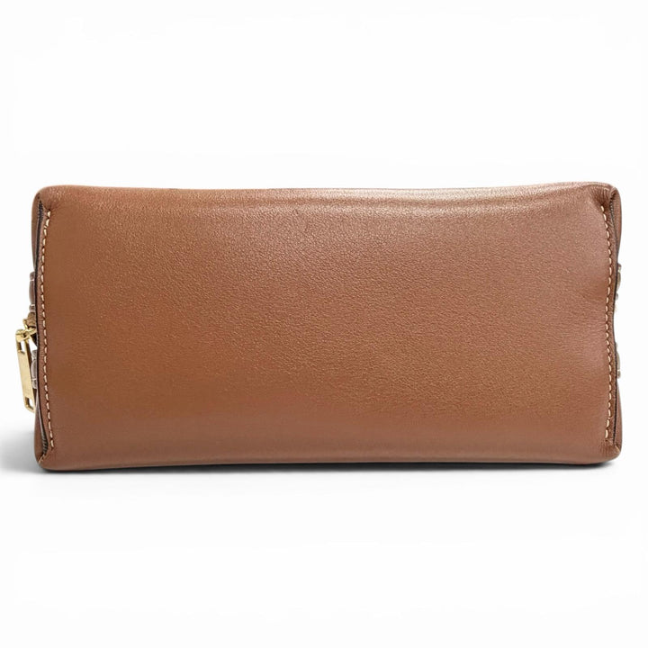 美品△CELINE セリーヌ 10E383DR8 スムースカーフスキン キュイルトリオンフ チェーンクラッチ ショルダーバッグ タン ブラウン 伊製