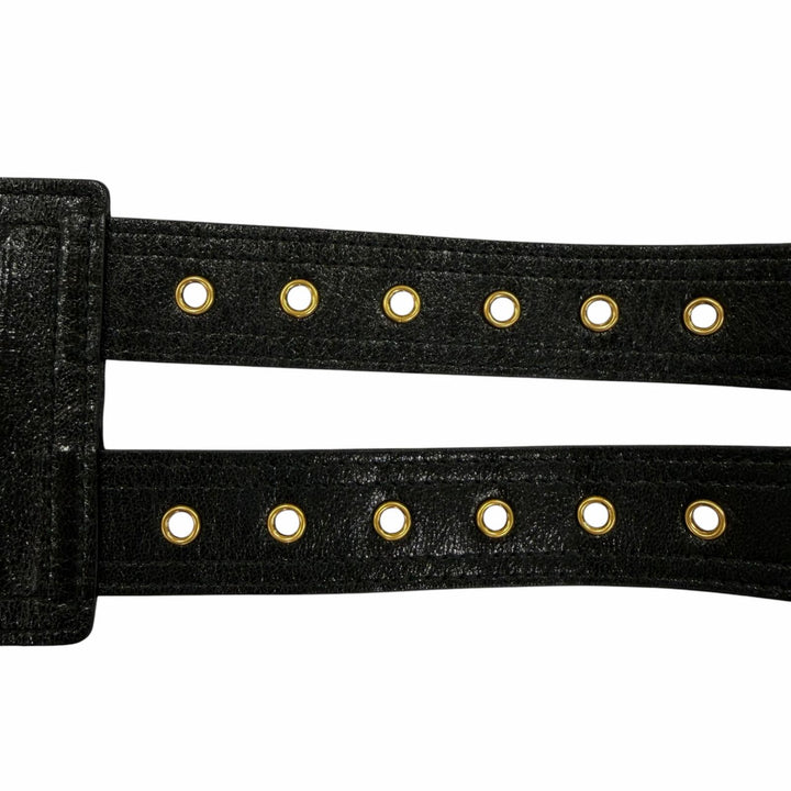 極美品☆Christian Dior クリスチャンディオール ヴィンテージ 35-MA-0169 ロゴ金具 サドル レザー ベルト ブラック ゴールド金具