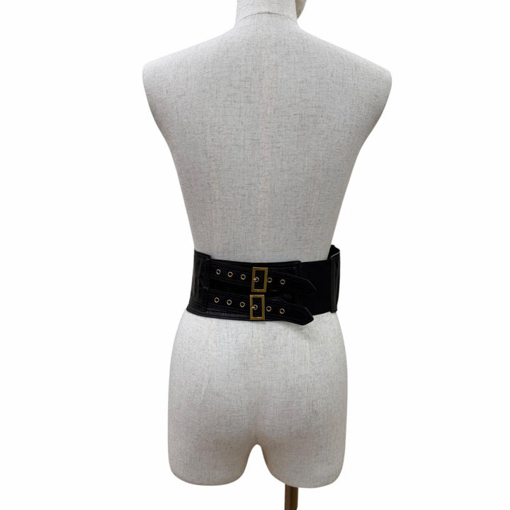 極美品☆Christian Dior クリスチャンディオール ヴィンテージ 35-MA-0169 ロゴ金具 サドル レザー ベルト ブラック ゴールド金具