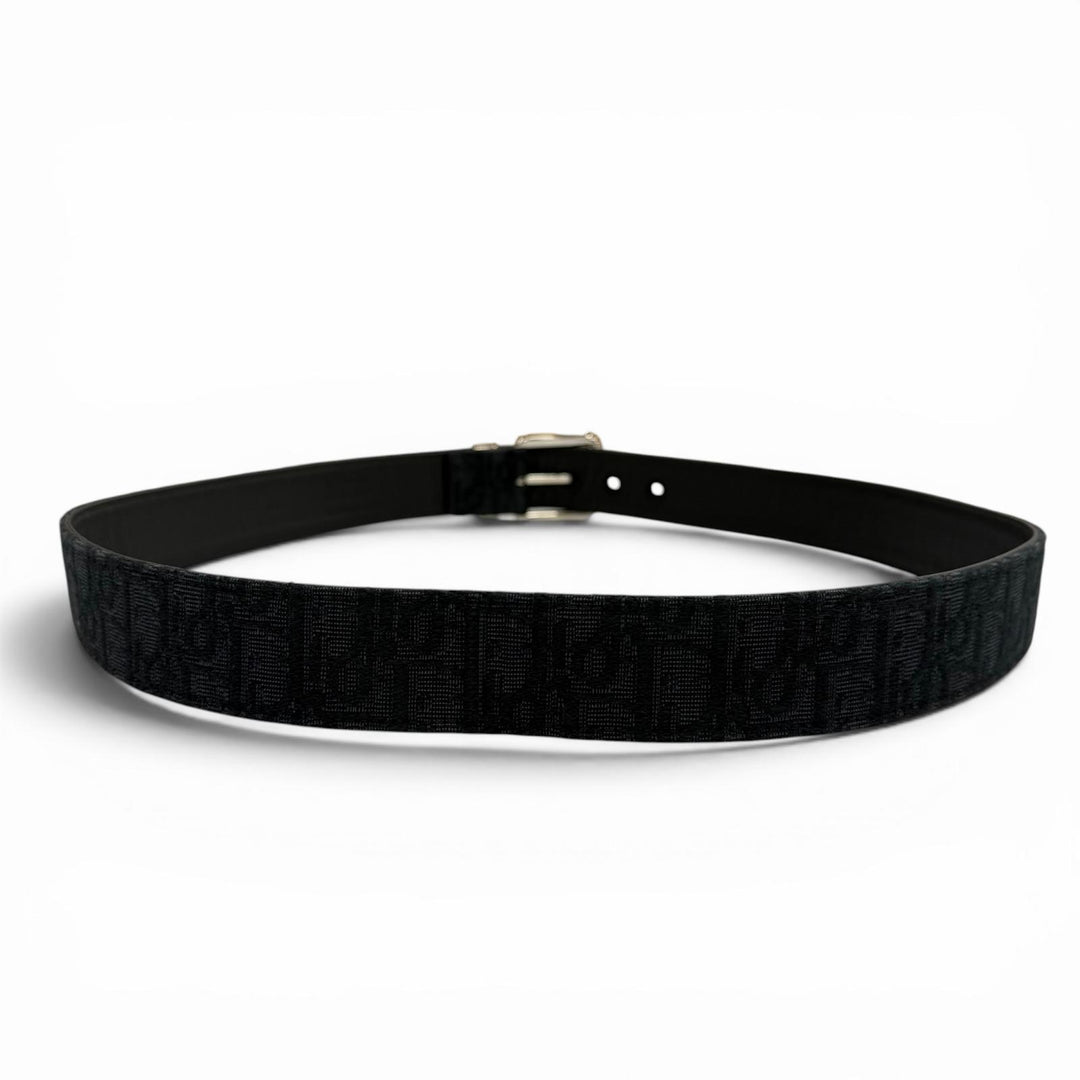 美品▼DIOR ディオール オム キャンバス レザー オブリーク ピンバックル ベルト ブラック シルバー金具 100 イタリア製 メンズ