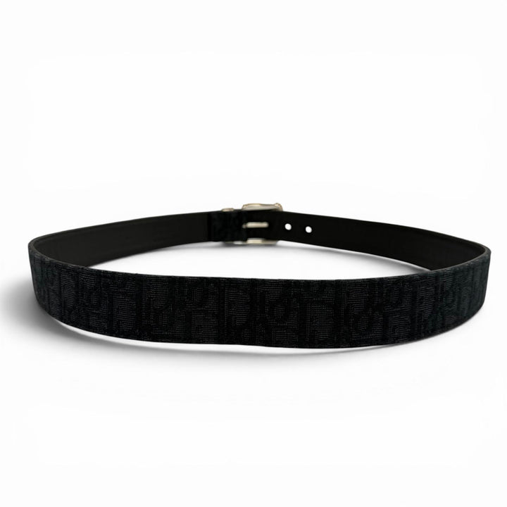 美品▼DIOR ディオール オム キャンバス レザー オブリーク ピンバックル ベルト ブラック シルバー金具 100 イタリア製 メンズ