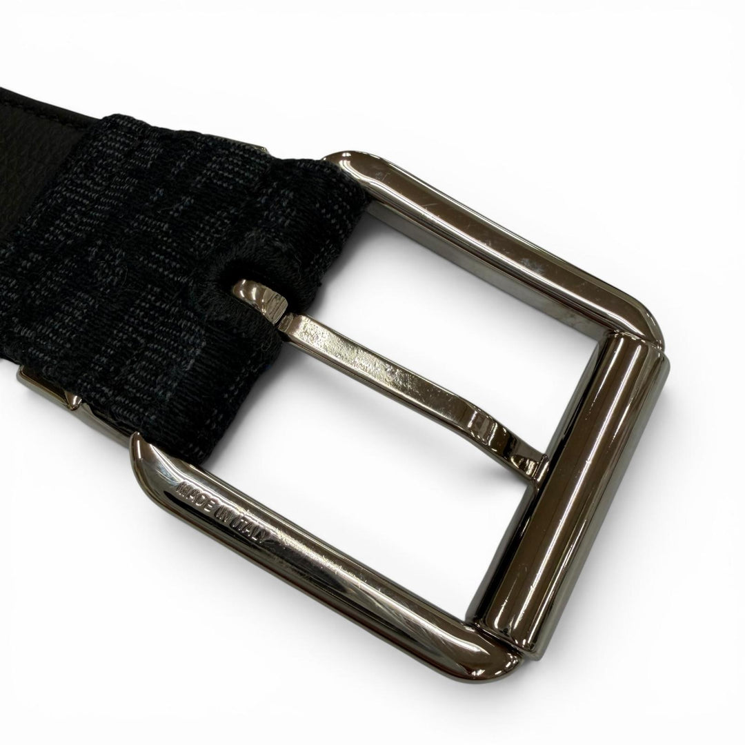 美品▼DIOR ディオール オム キャンバス レザー オブリーク ピンバックル ベルト ブラック シルバー金具 100 イタリア製 メンズ