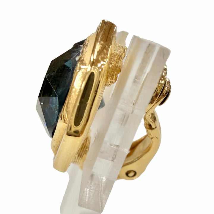 美品◇GIVENCHY ジバンシィ ヴィンテージ オクタゴン クリスタル イヤリング アクセサリー ゴールド クリアブルー レディース