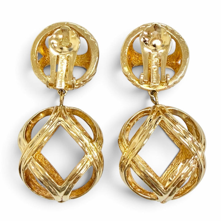 美品△Christian Dior クリスチャンディオール ヴィンテージ 球体 ラティスデザイン ボールイヤリング 両耳用 クリップ式 ゴールド