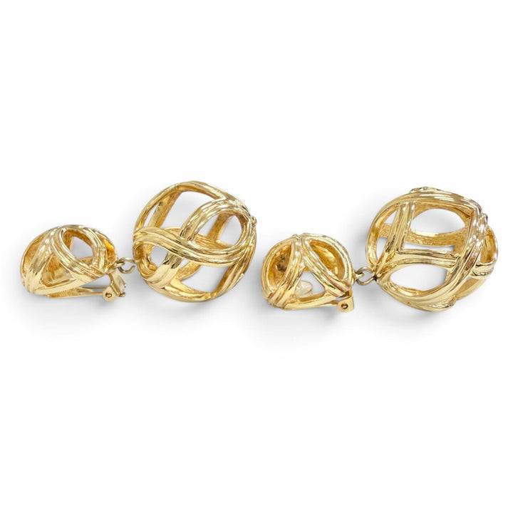 美品△Christian Dior クリスチャンディオール ヴィンテージ 球体 ラティスデザイン ボールイヤリング 両耳用 クリップ式 ゴールド
