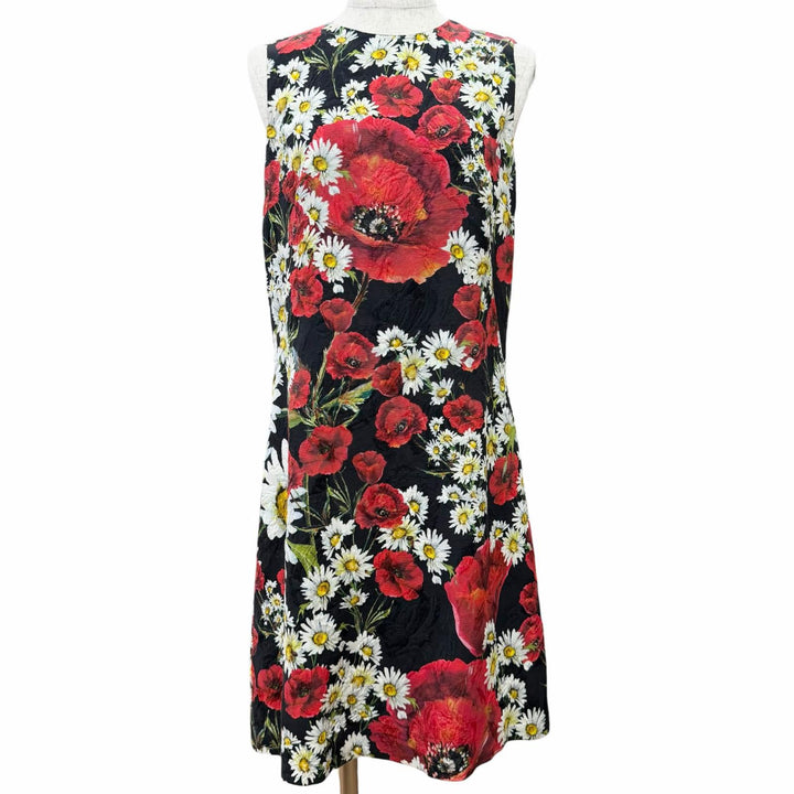 極美品△DOLCE&amp;GABBANA ドルチェ＆ガッバーナ F6VE2T 黒タグ コットン シルク フローラル ジャガード ノースリーブ ワンピース 38 正規品