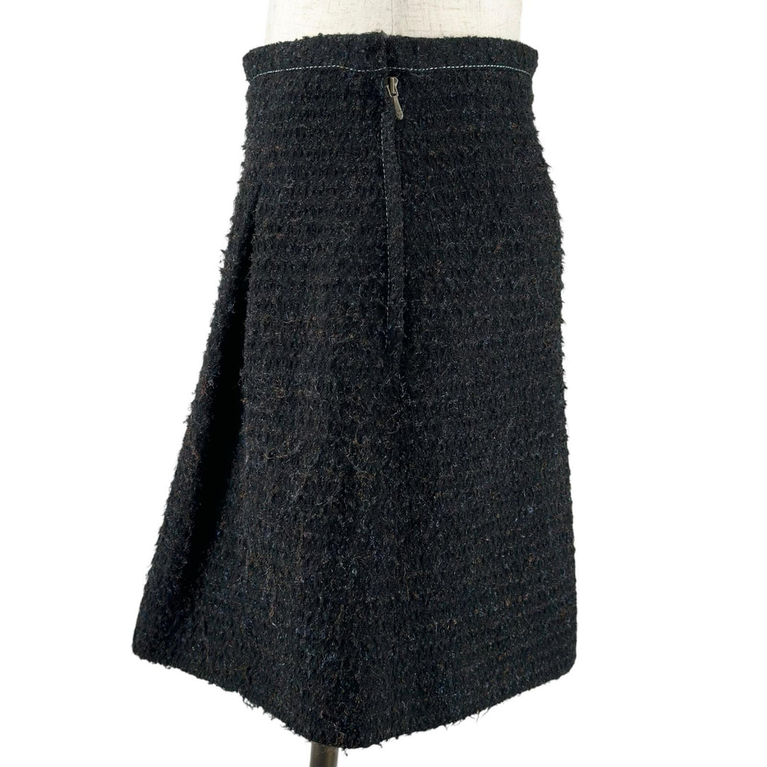 極美品▲LOUIS VUITTON ルイヴィトン 10AW ボックスプリーツ ツイード スカート ブラック FR 34 フランス製 正規品 レディース