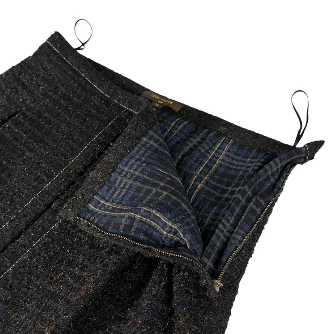 極美品▲LOUIS VUITTON ルイヴィトン 10AW ボックスプリーツ ツイード スカート ブラック FR 34 フランス製 正規品 レディース