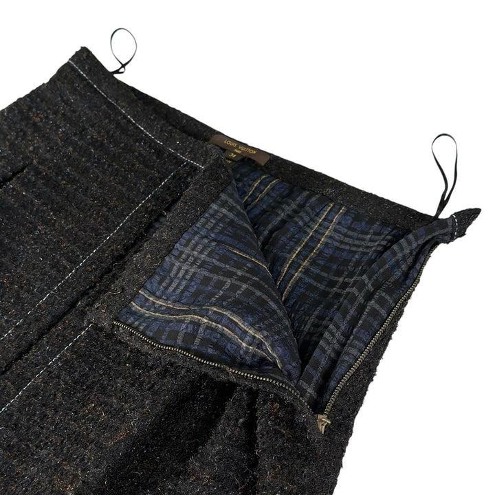 極美品▲LOUIS VUITTON ルイヴィトン 10AW ボックスプリーツ ツイード スカート ブラック FR 34 フランス製 正規品 レディース