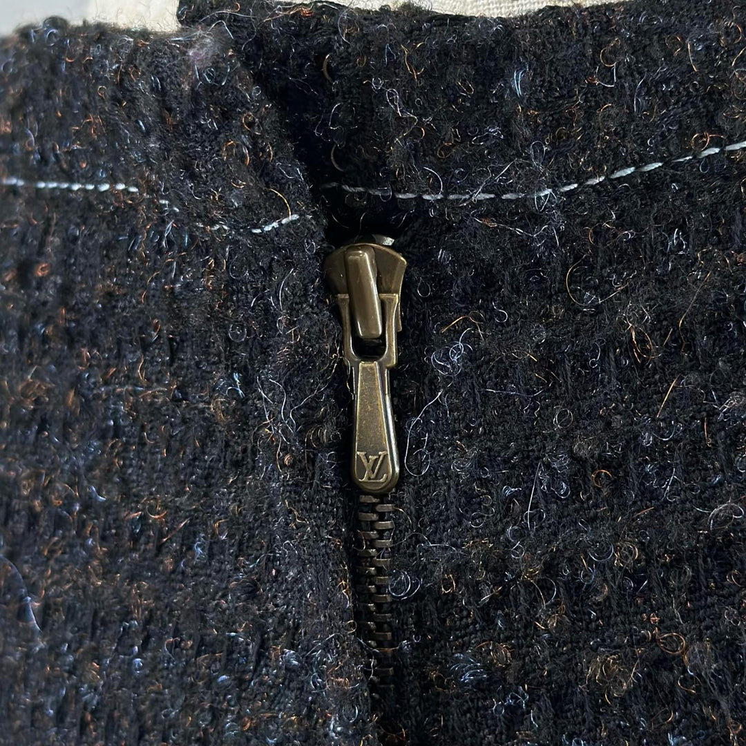 極美品▲LOUIS VUITTON ルイヴィトン 10AW ボックスプリーツ ツイード スカート ブラック FR 34 フランス製 正規品 レディース
