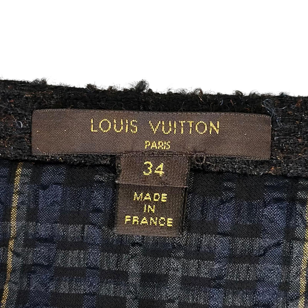 極美品▲LOUIS VUITTON ルイヴィトン 10AW ボックスプリーツ ツイード スカート ブラック FR 34 フランス製 正規品 レディース