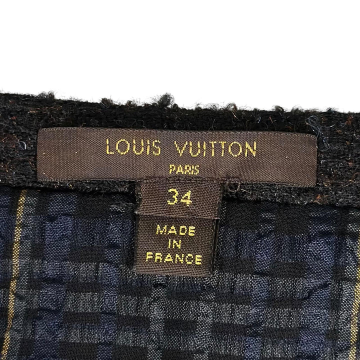 極美品▲LOUIS VUITTON ルイヴィトン 10AW ボックスプリーツ ツイード スカート ブラック FR 34 フランス製 正規品 レディース