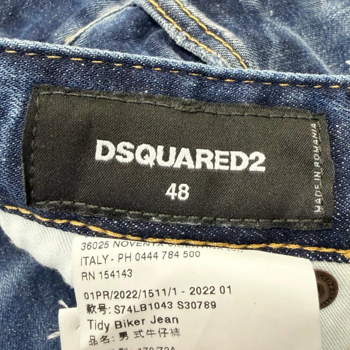 【ドンドン見直し】美品□DSQUARED2 ディースクエアード 22SS S74LB1043 Tidy Biker Jean ダメージ加工 デニムパンツ ブルー 48 正規品