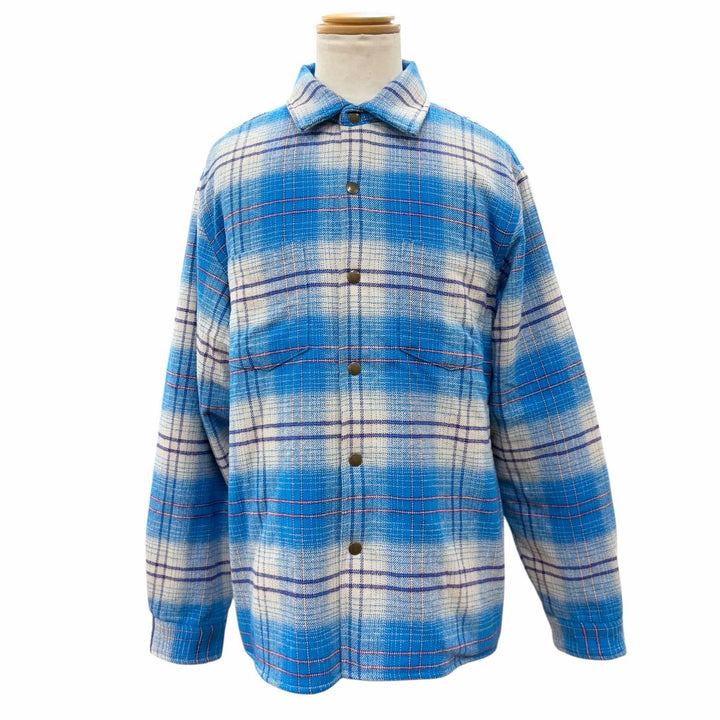 極美品▼Supreme シュプリーム 23AW LINED FLANNEL SNAP SHIRT バックロゴ刺繍 裏地ボア 長袖シャツ ジャケット ブルー M 正規品 メンズ