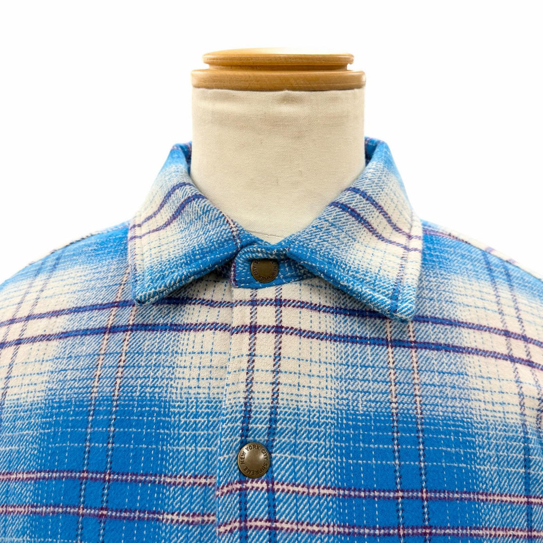極美品▼Supreme シュプリーム 23AW LINED FLANNEL SNAP SHIRT バックロゴ刺繍 裏地ボア 長袖シャツ ジャケット ブルー M 正規品 メンズ