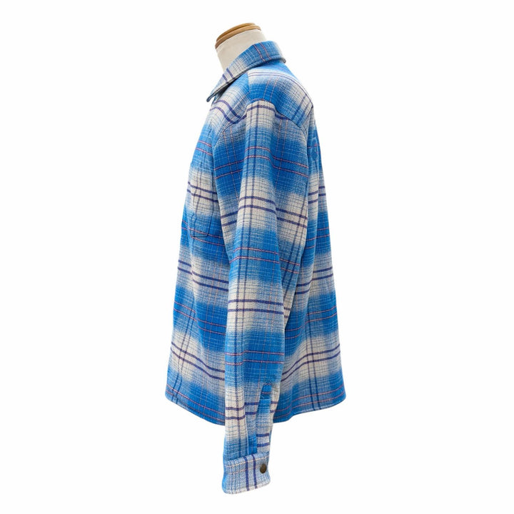 極美品▼Supreme シュプリーム 23AW LINED FLANNEL SNAP SHIRT バックロゴ刺繍 裏地ボア 長袖シャツ ジャケット ブルー M 正規品 メンズ