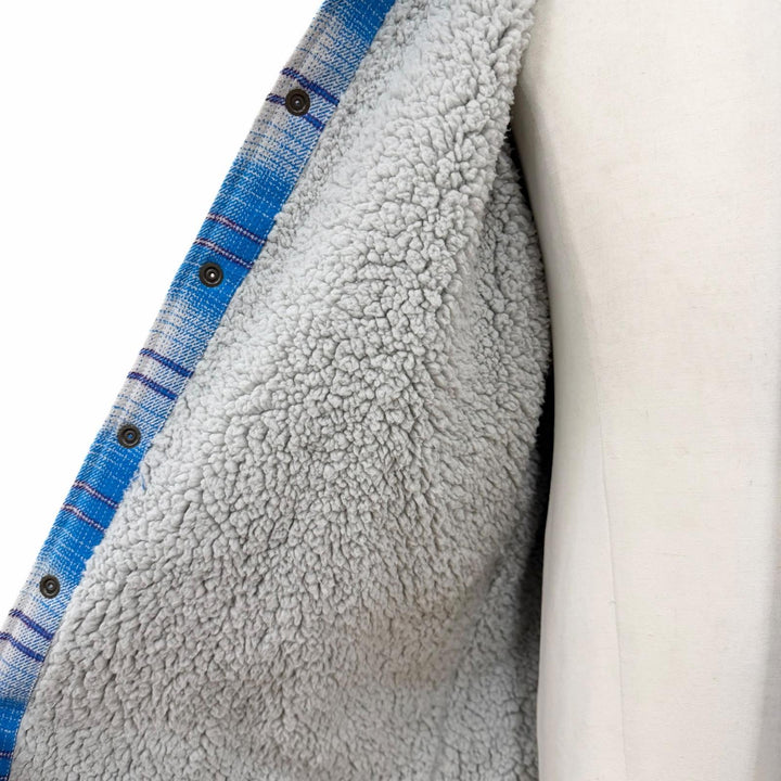 極美品▼Supreme シュプリーム 23AW LINED FLANNEL SNAP SHIRT バックロゴ刺繍 裏地ボア 長袖シャツ ジャケット ブルー M 正規品 メンズ