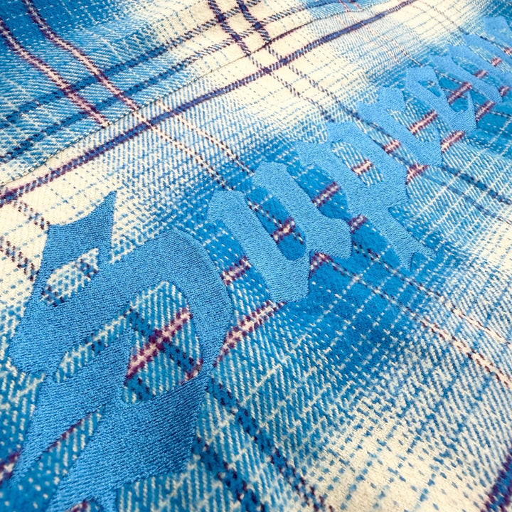 極美品▼Supreme シュプリーム 23AW LINED FLANNEL SNAP SHIRT バックロゴ刺繍 裏地ボア 長袖シャツ ジャケット ブルー M 正規品 メンズ