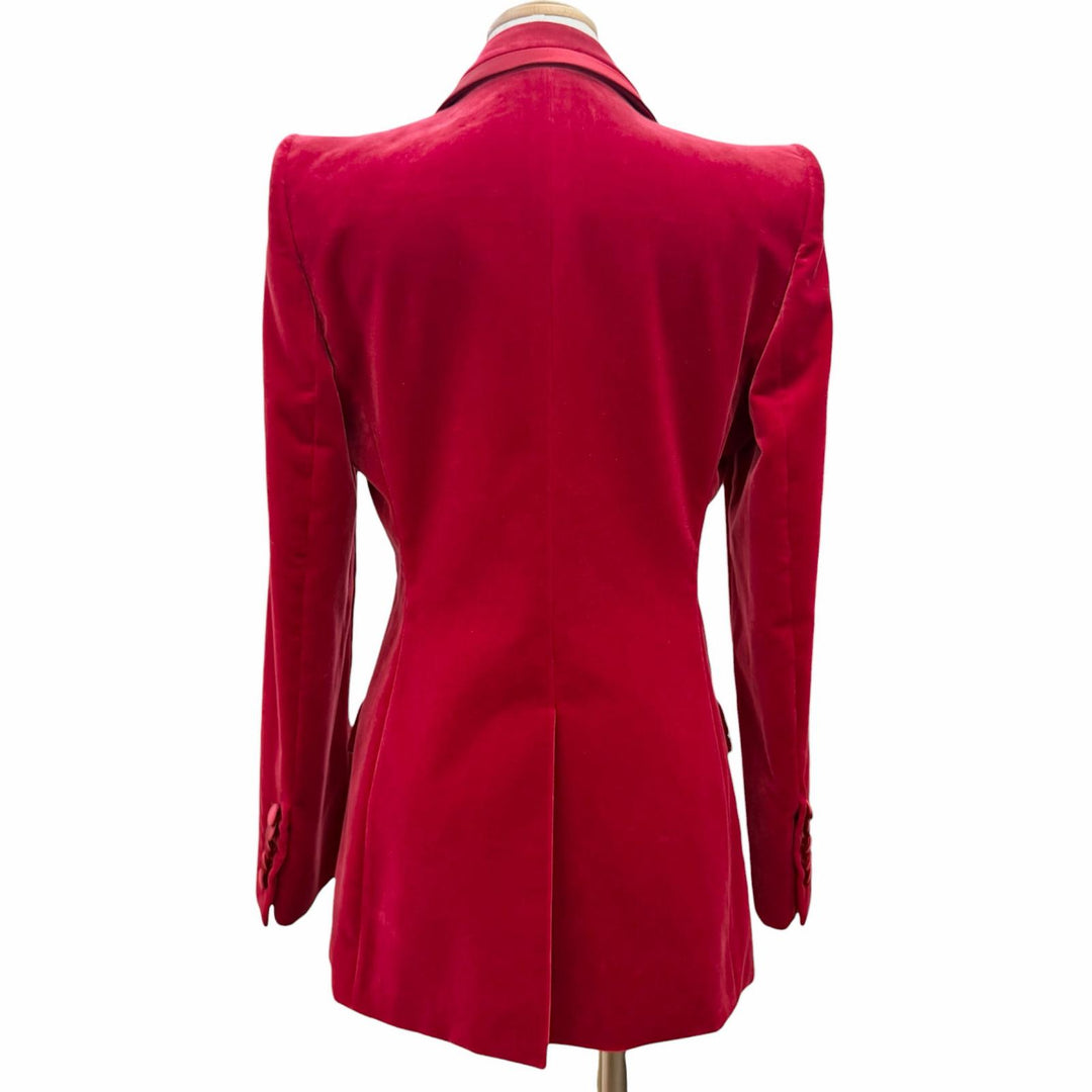 美品△GUCCI グッチ 673899 ベルベット ピークドラペル シングルジャケット テーラードジャケット レッド 40 伊製 正規品 ハンガー付き