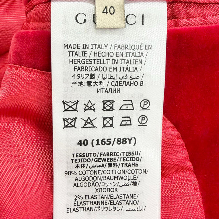 美品△GUCCI グッチ 673899 ベルベット ピークドラペル シングルジャケット テーラードジャケット レッド 40 伊製 正規品 ハンガー付き