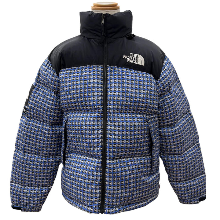 美品▼シュプリーム ザ ノースフェイス 21SS ND42100I Studded Nuptse Jacket スタッズ柄 フード収納 ZIPUP ダウンジャケット M 正規品