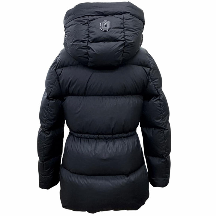美品△MACKAGE マッカージュ 24AW 11122246-2A FREYA ロゴワッペン フーデッド ダウンジャケット ブラック XS 正規品 ガーメント付き
