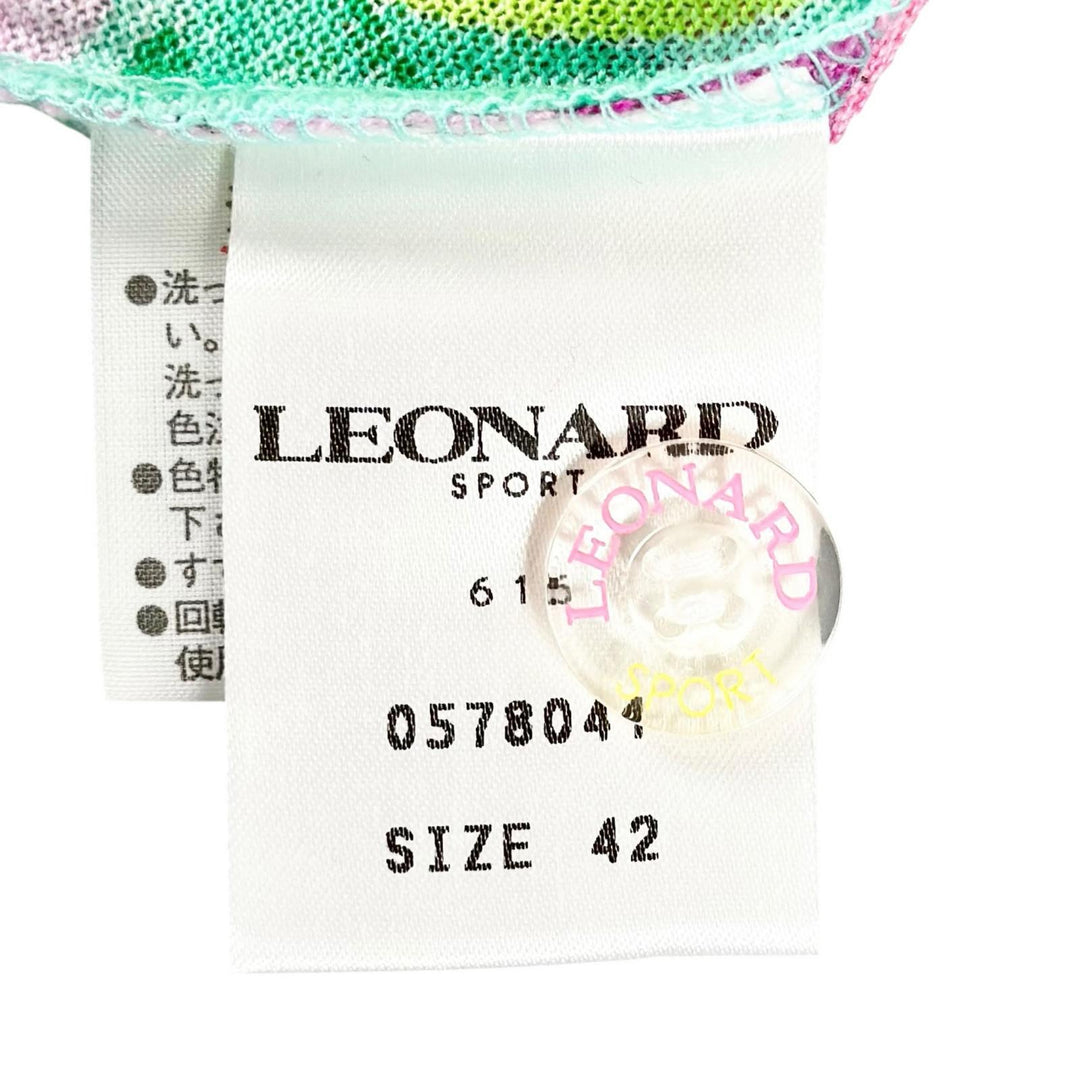 未使用品▲LEONARD SPORT レオナールスポーツ 0578041 コットン100％ ロゴボタン フラワー 半袖ポロシャツ マルチ 42 正規品 レディース