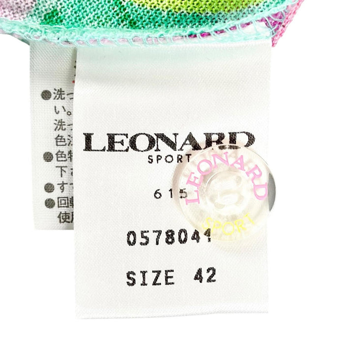 未使用品▲LEONARD SPORT レオナールスポーツ 0578041 コットン100％ ロゴボタン フラワー 半袖ポロシャツ マルチ 42 正規品 レディース