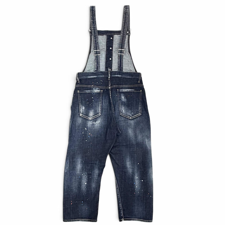 極美品△DSQUARED2 ディースクエアード 22SS S75FP0145 コットン ペイント ダメージ加工 デニム サロペット インディゴブルー 38 正規品