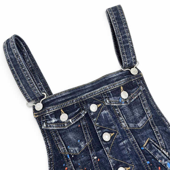 極美品△DSQUARED2 ディースクエアード 22SS S75FP0145 コットン ペイント ダメージ加工 デニム サロペット インディゴブルー 38 正規品