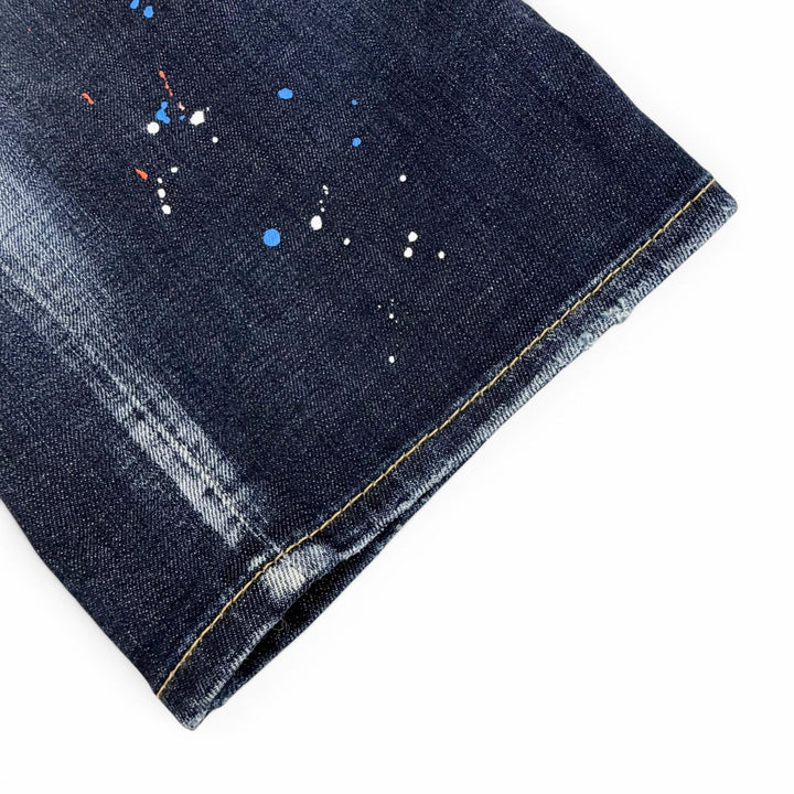極美品△DSQUARED2 ディースクエアード 22SS S75FP0145 コットン ペイント ダメージ加工 デニム サロペット インディゴブルー 38 正規品
