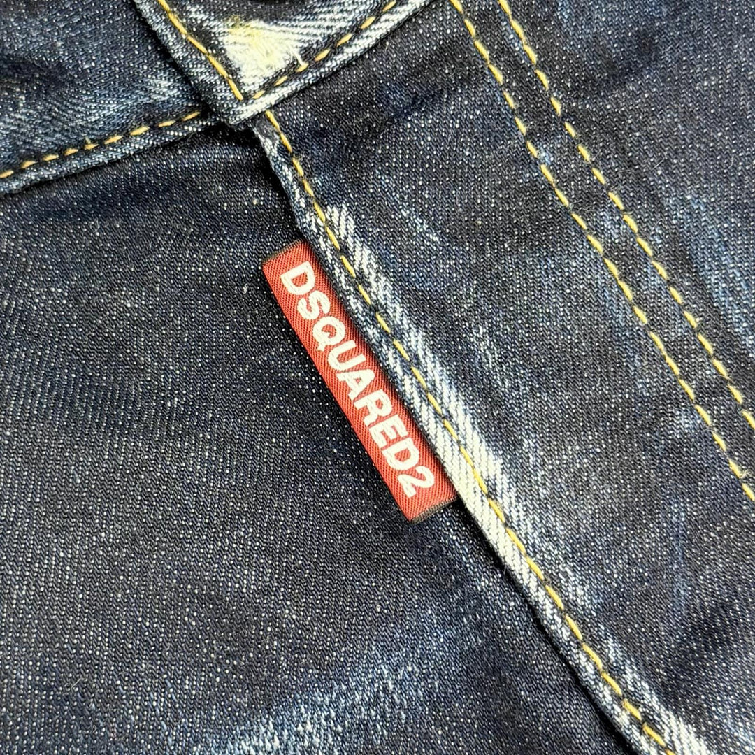 極美品△DSQUARED2 ディースクエアード 22SS S75FP0145 コットン ペイント ダメージ加工 デニム サロペット インディゴブルー 38 正規品