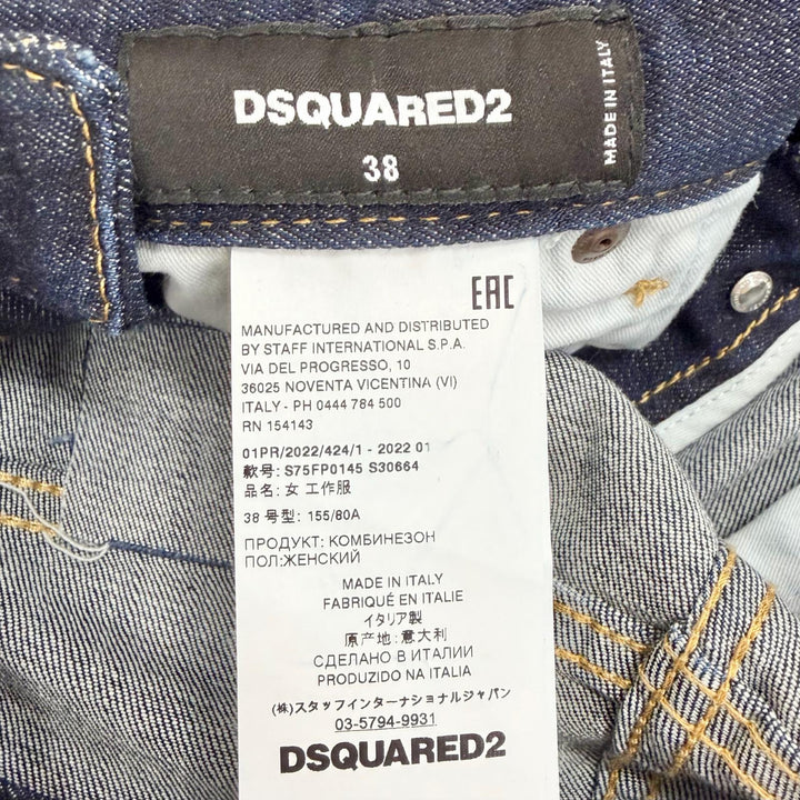 極美品△DSQUARED2 ディースクエアード 22SS S75FP0145 コットン ペイント ダメージ加工 デニム サロペット インディゴブルー 38 正規品