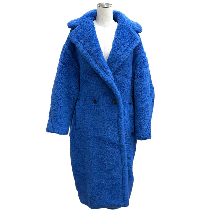 極美品★Max Mara マックスマーラ 101604936 テディベア アルパカ ウール シルク混 ロングコート ブルー S イタリア製 正規品 レディース