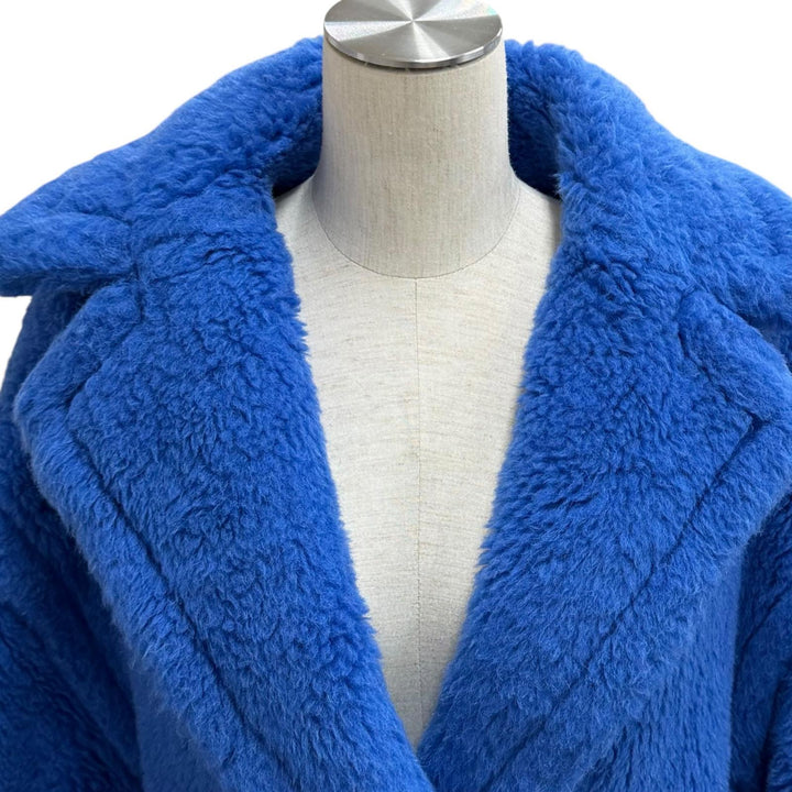 極美品★Max Mara マックスマーラ 101604936 テディベア アルパカ ウール シルク混 ロングコート ブルー S イタリア製 正規品 レディース