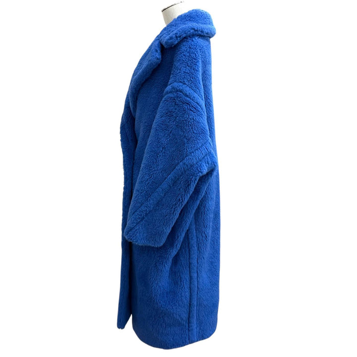 極美品★Max Mara マックスマーラ 101604936 テディベア アルパカ ウール シルク混 ロングコート ブルー S イタリア製 正規品 レディース