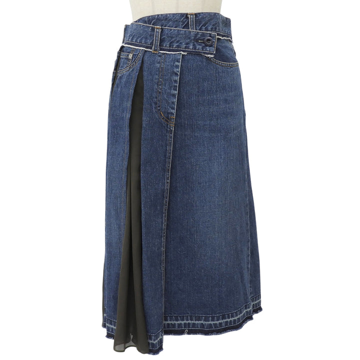 極美品▲Sacai サカイ 21SS 21-05475 コットン100％ 切替デニム 巻きスカート ラップスカート インディゴ 0 日本製 正規品 レディース