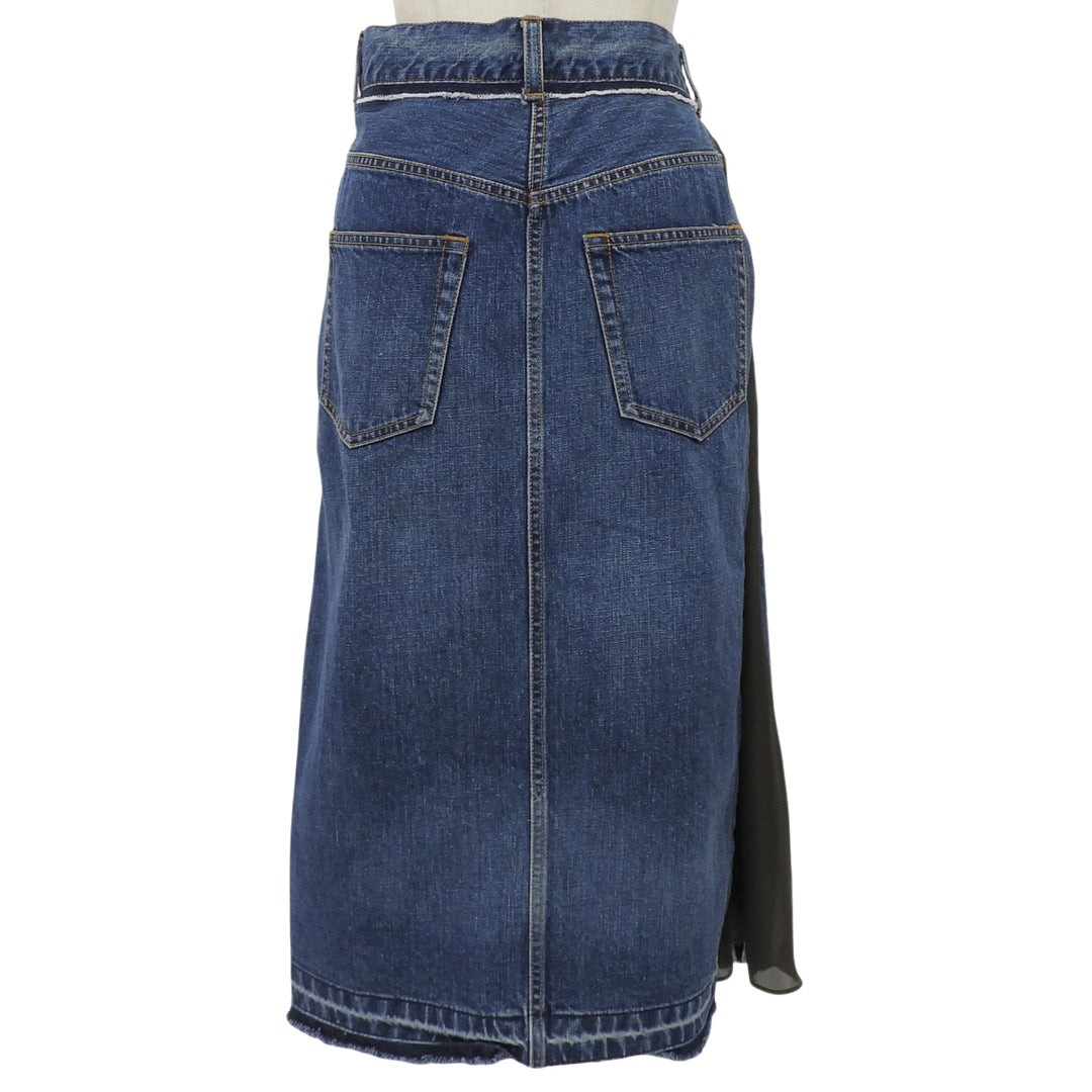 極美品▲Sacai サカイ 21SS 21-05475 コットン100％ 切替デニム 巻きスカート ラップスカート インディゴ 0 日本製 正規品 レディース