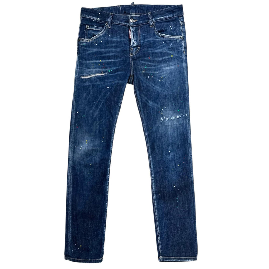 美品▲DSQUARED2 ディースクエアード 23SS S72LB0601 コットン ダメージ加工 デニムパンツ インディゴ 36 イタリア製 正規品 レディース