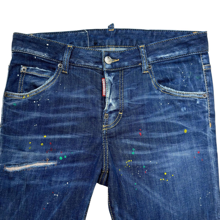 美品▲DSQUARED2 ディースクエアード 23SS S72LB0601 コットン ダメージ加工 デニムパンツ インディゴ 36 イタリア製 正規品 レディース