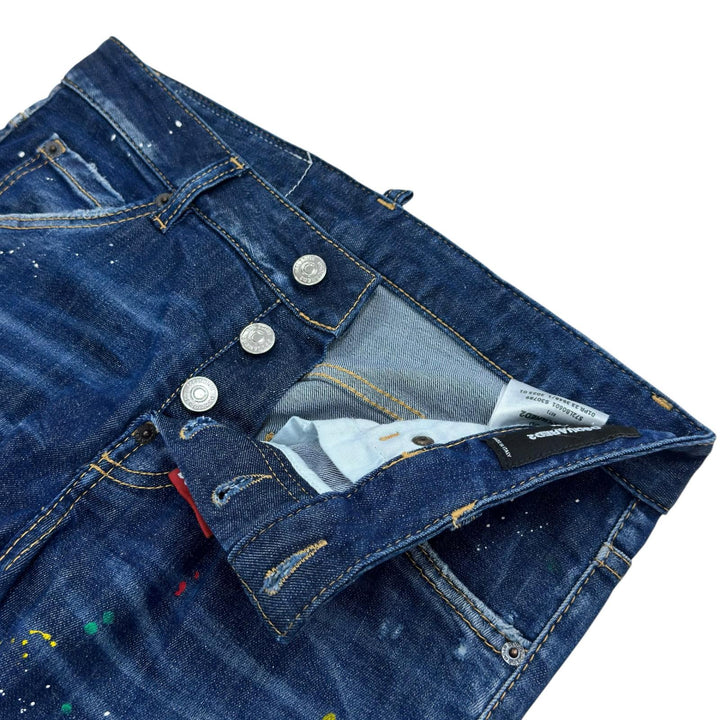 美品▲DSQUARED2 ディースクエアード 23SS S72LB0601 コットン ダメージ加工 デニムパンツ インディゴ 36 イタリア製 正規品 レディース