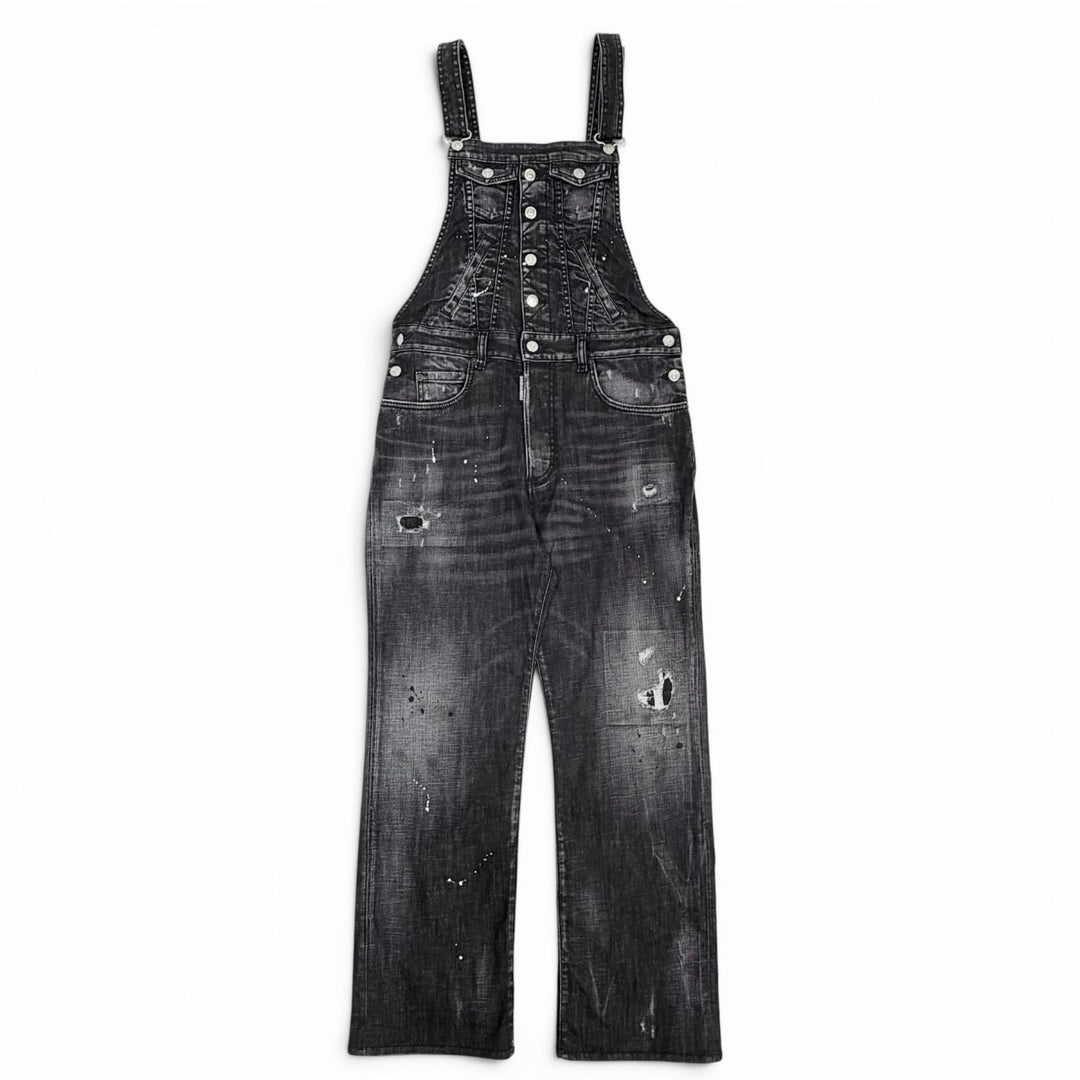 極美品△DSQUARED2 ディースクエアード 22AW S75FP0152 コットン ダメージ加工 デニムサロペット ブラック系 38 伊製 正規品 レディース