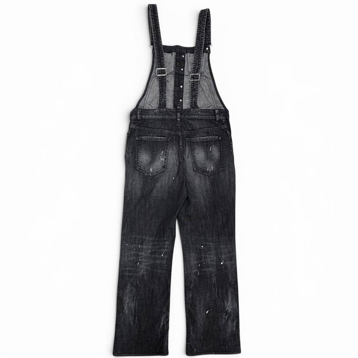 極美品△DSQUARED2 ディースクエアード 22AW S75FP0152 コットン ダメージ加工 デニムサロペット ブラック系 38 伊製 正規品 レディース